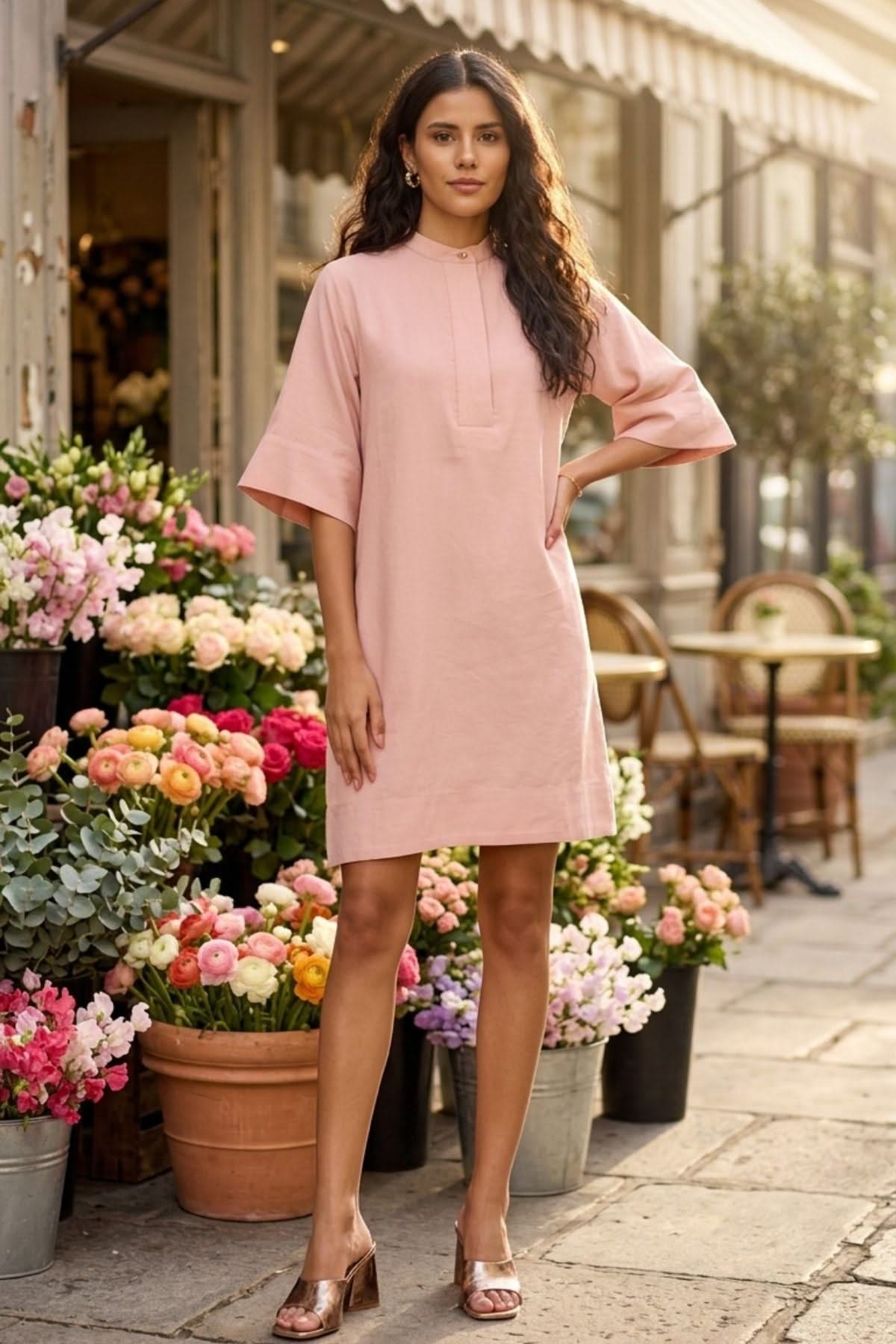 LOTUS VISCOSE BOXY SHIFT DRESS WITH STATEMENT BUTTONS - Sunday Story
