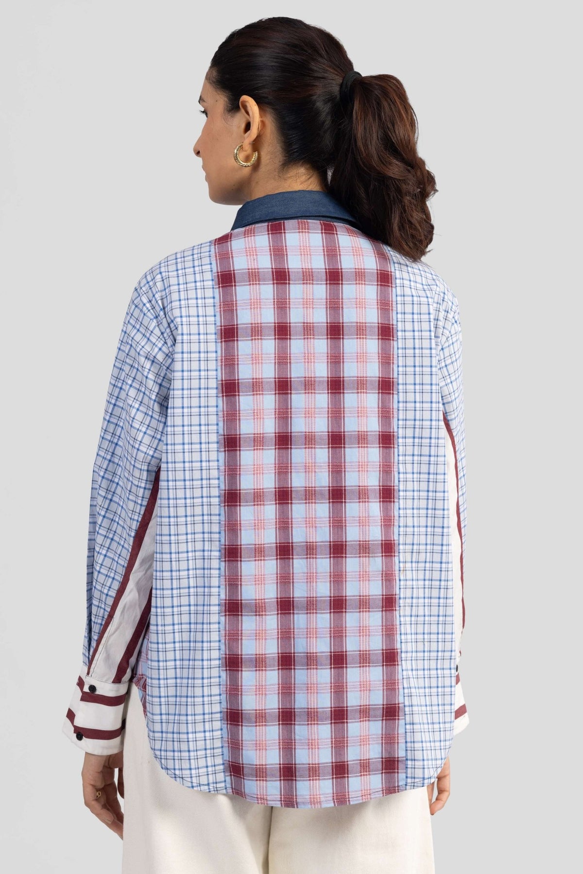 MARGO COLOR BLOCK COTTON DENIM SHIRT - Sunday Story