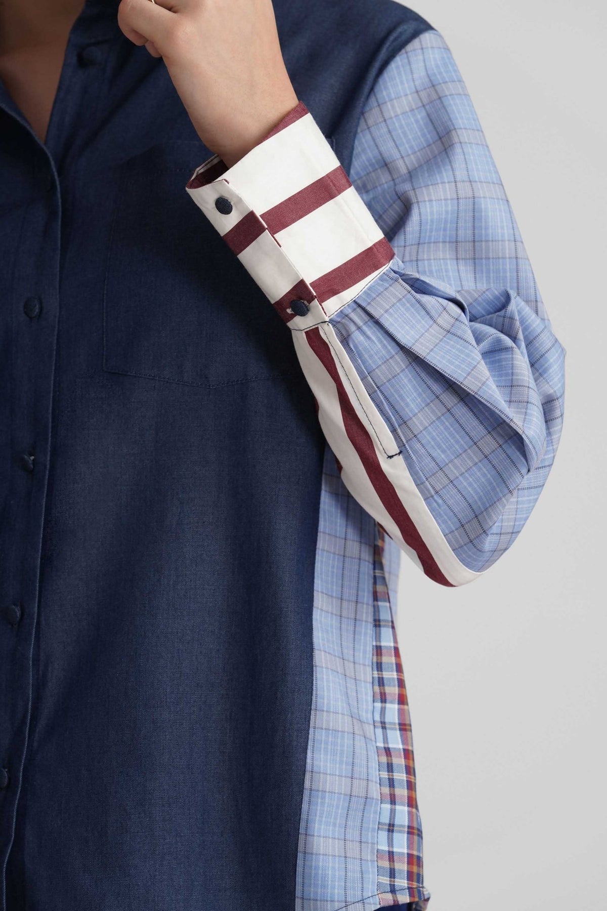 MARGO COLOR BLOCK COTTON DENIM SHIRT - Sunday Story