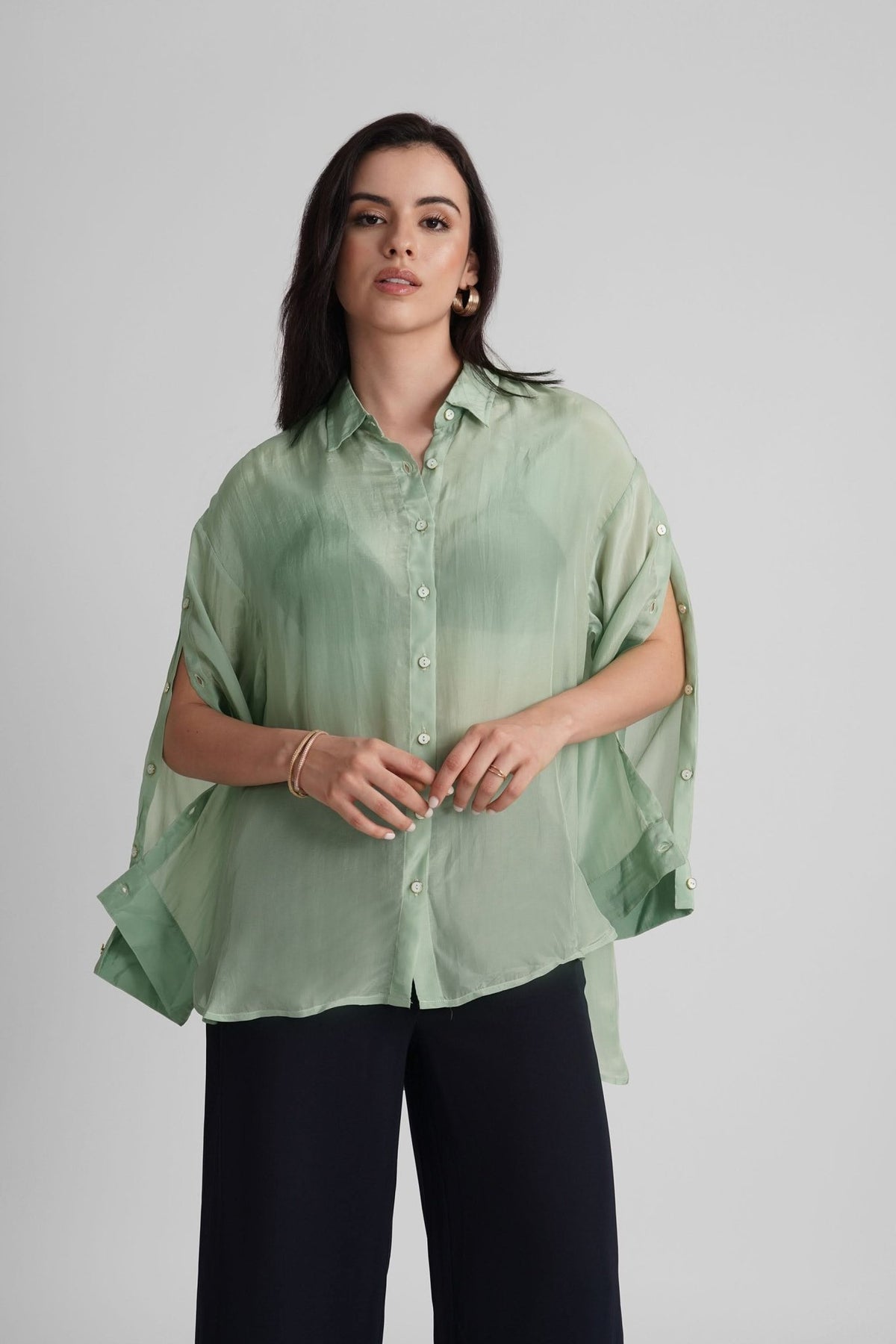 MIRANDA ORGANZA SHIRT WITH SIDE PLACKET BUTTON DETAILING - Sunday Story