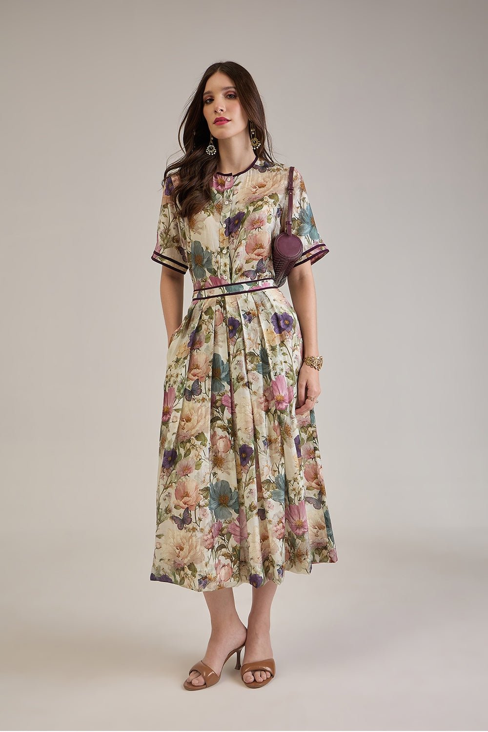 NOAMI VISCOSE MIDI SKIRT CO-ORD SET WITH CONTRAST DETAILS - Sunday Story