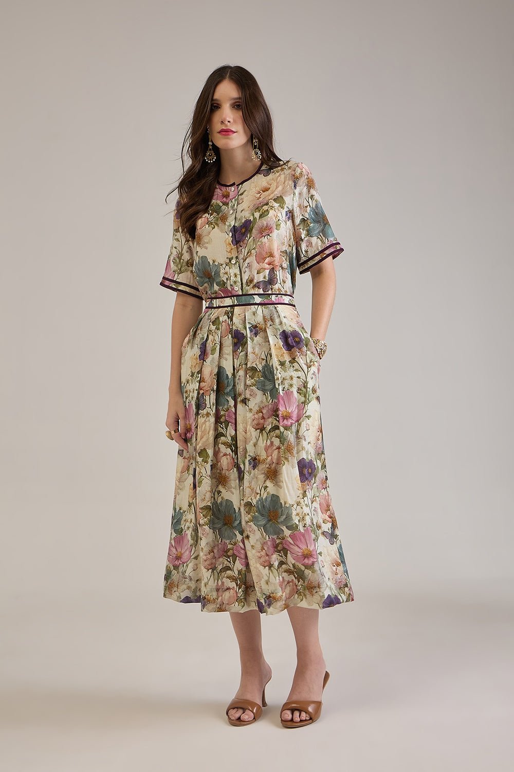 NOAMI VISCOSE MIDI SKIRT CO-ORD SET WITH CONTRAST DETAILS - Sunday Story