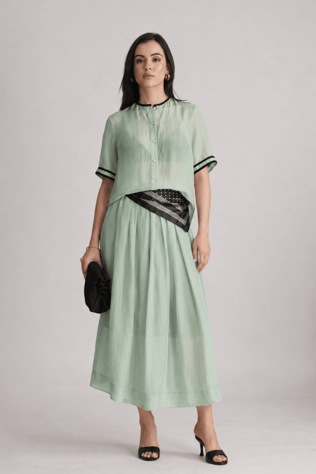 NOAMI VISCOSE ORGANZA SHIRT AND PLEATED MIDI SKIRT CO-ORD SET - Sunday Story