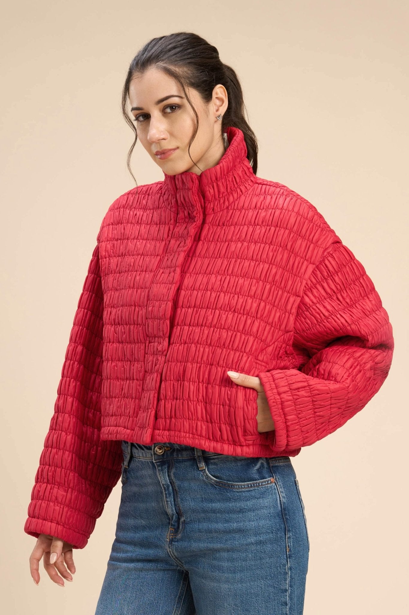 OLLY OVERSIZED JACKET WITH UNIQUE CRINKLED QUILTED PATTERN - Sunday Story