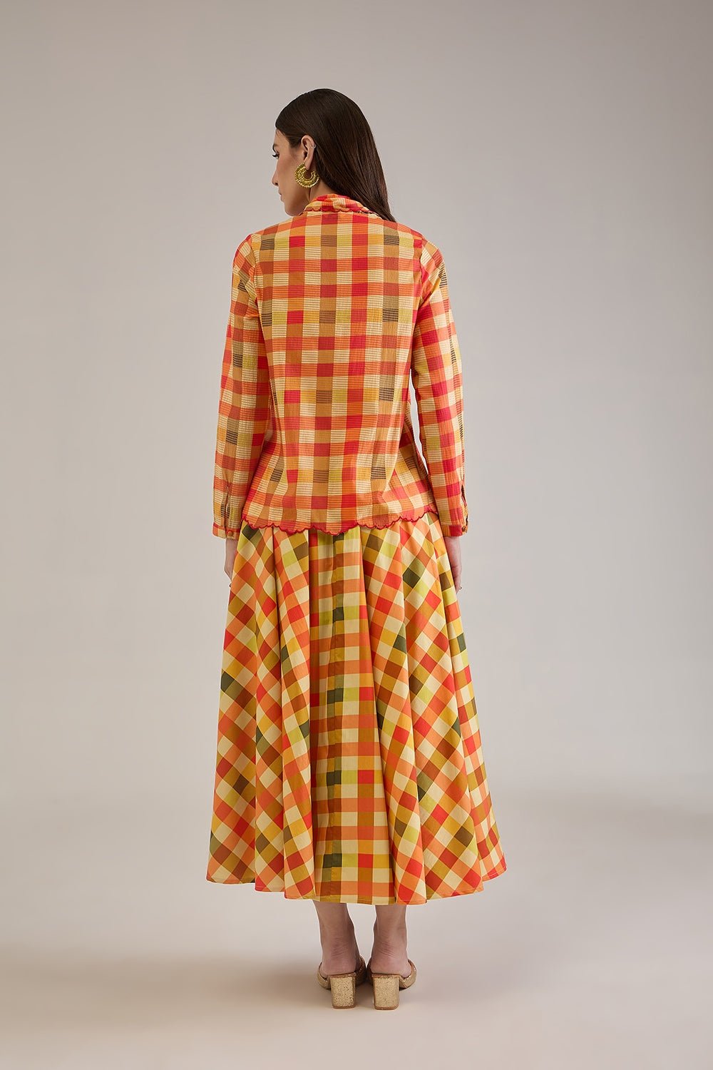 OPHELIA PRINTED CHECK SCARF DETAIL SHIRT & FLARED CIRCLE SKIRT CO-ORD - Sunday Story