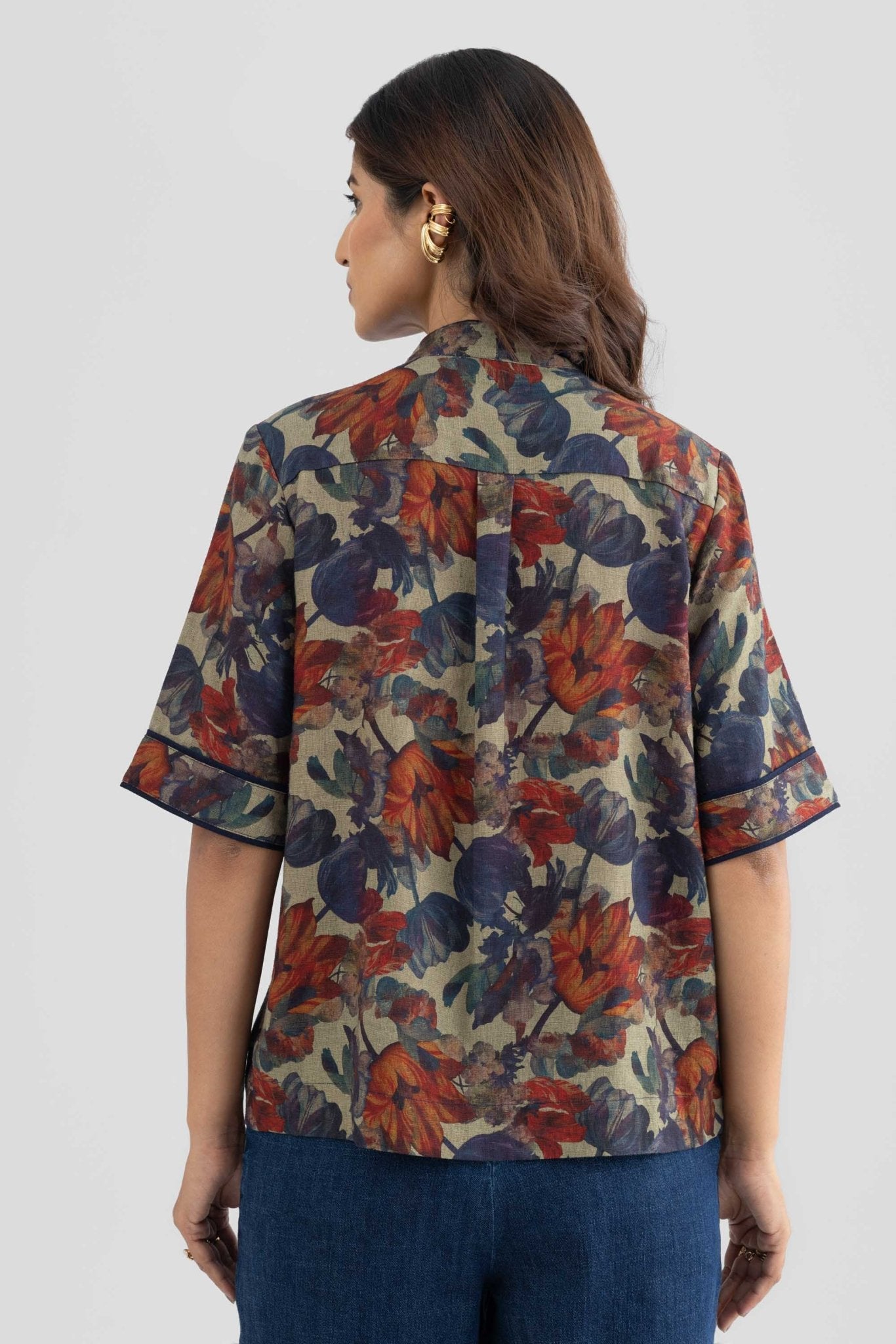 PAIGE PRINTED LINEN TIE DETAIL SHIRT - Sunday Story