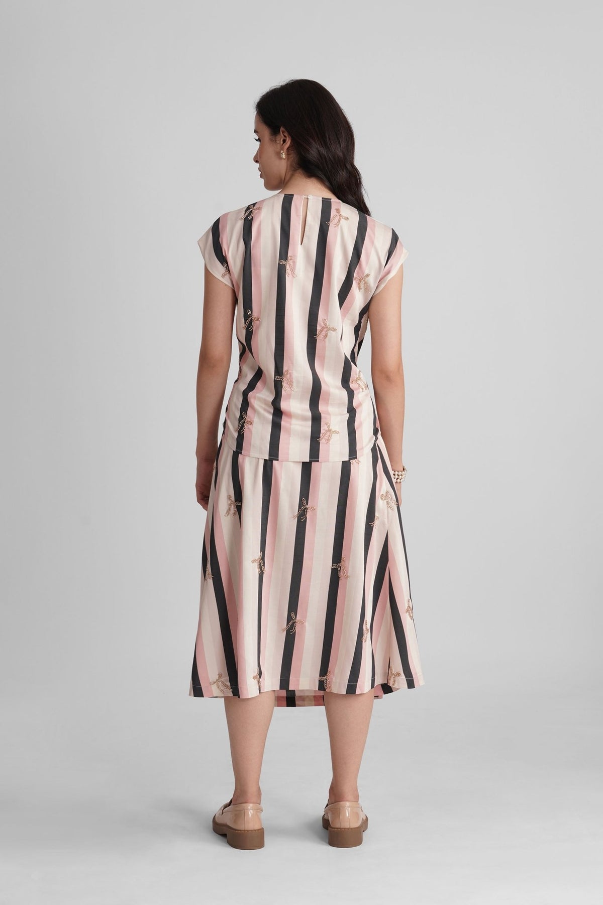 PALMA VISCOSE PRINTED STRIPES CO-ORD WITH SEQUIN EMBROIDERY - Sunday Story