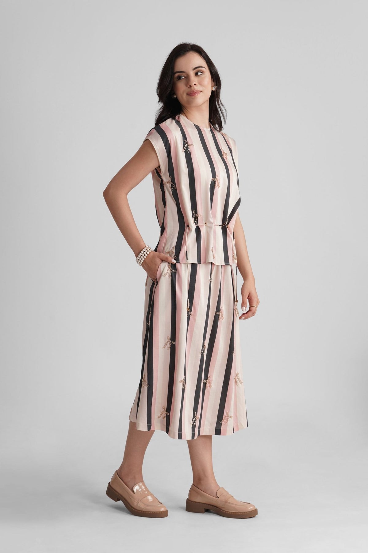 PALMA VISCOSE PRINTED STRIPES CO-ORD WITH SEQUIN EMBROIDERY - Sunday Story