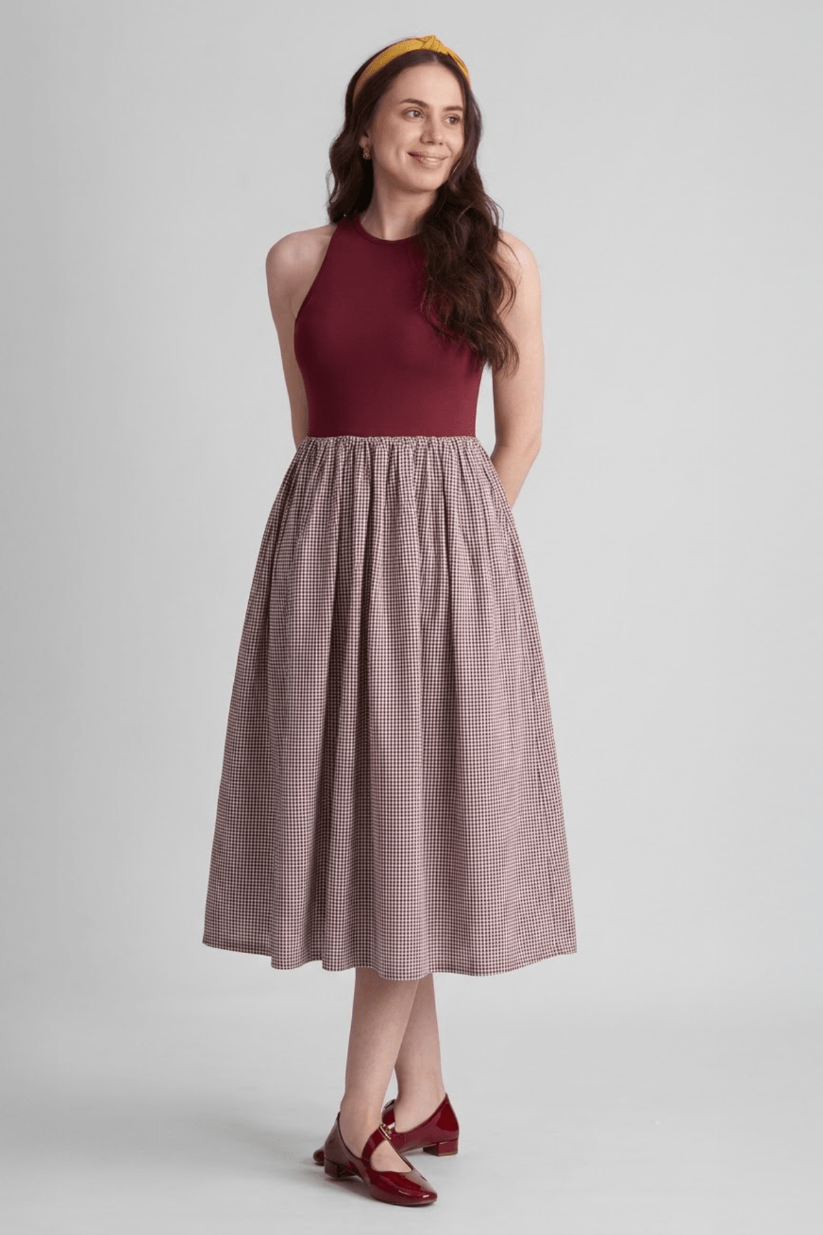PETRA FIT AND FLARE COTTON MIDI DRESS IN KNIT & WOVEN - Sunday Story