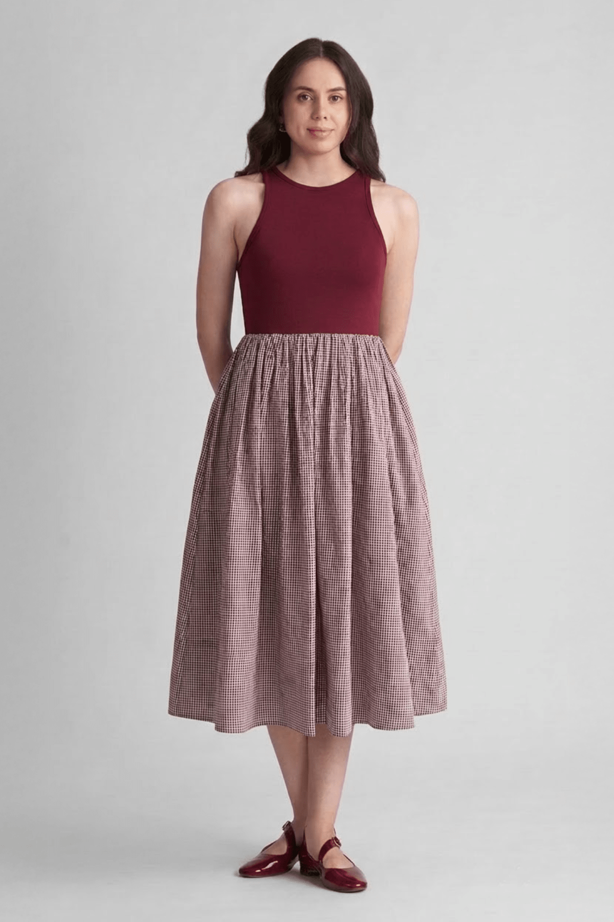 PETRA FIT AND FLARE COTTON MIDI DRESS IN KNIT & WOVEN - Sunday Story