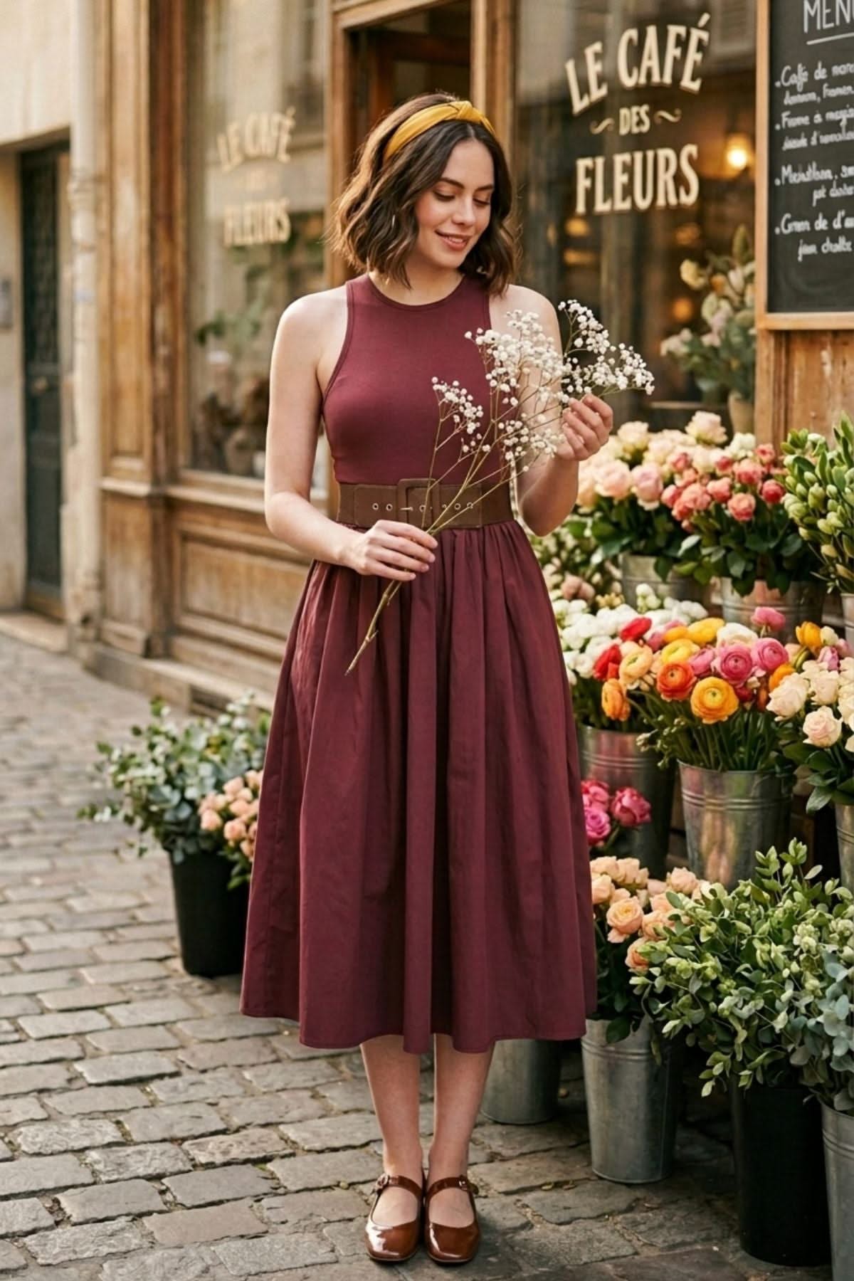 PETRA FIT AND FLARE COTTON MIDI DRESS IN KNIT & WOVEN - Sunday Story