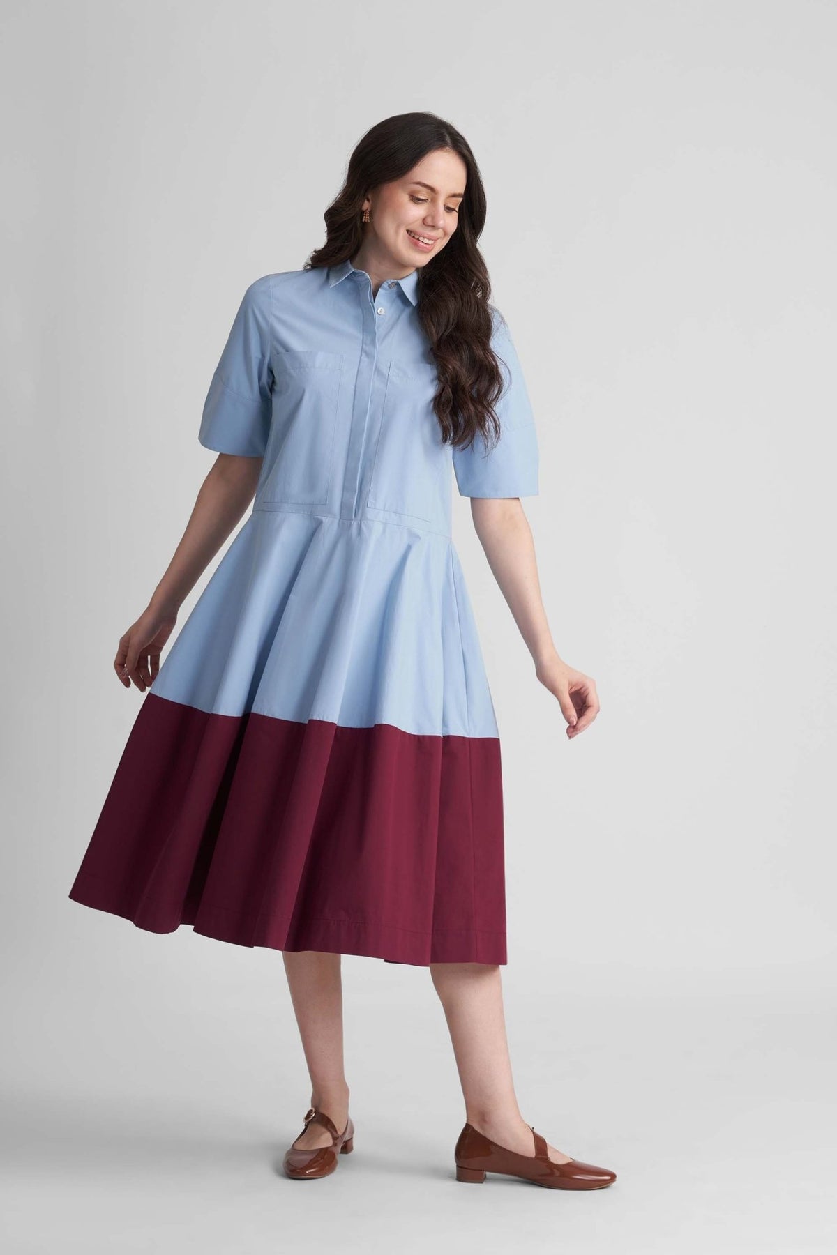 ROMY FIT AND FLARE MIDI DRESS IN COTTON POPLIN - Sunday Story