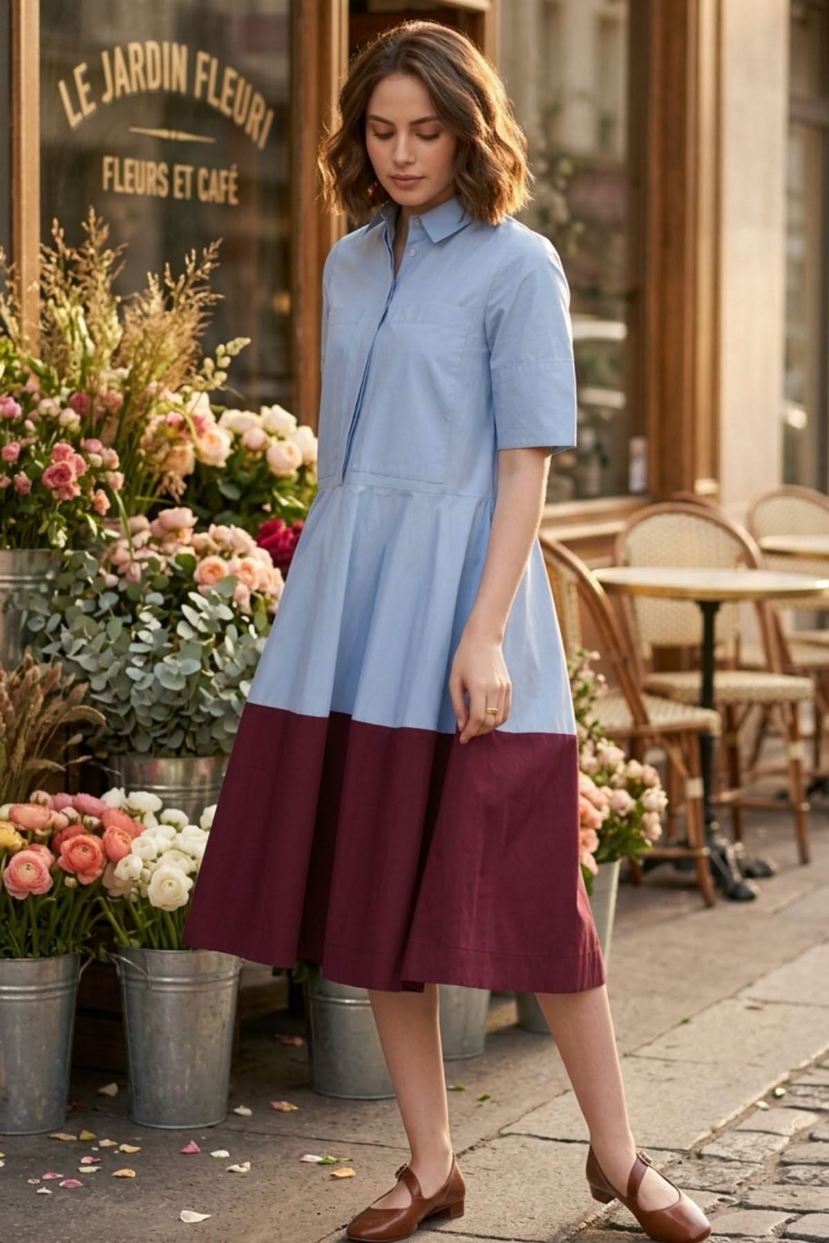 ROMY FIT AND FLARE MIDI DRESS IN COTTON POPLIN - Sunday Story