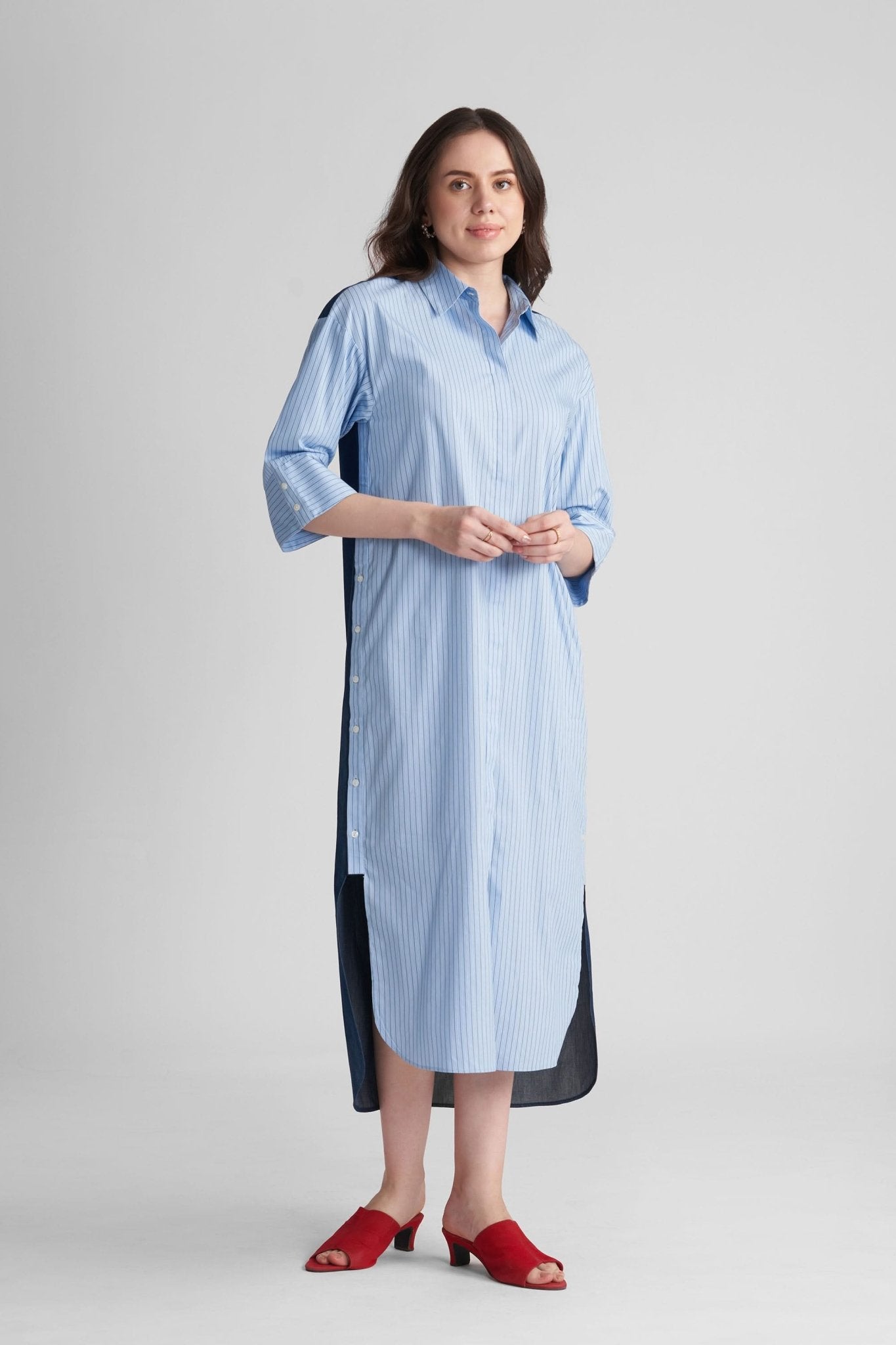 SABINA CONTRAST PANEL SHIRT DRESS - Sunday Story
