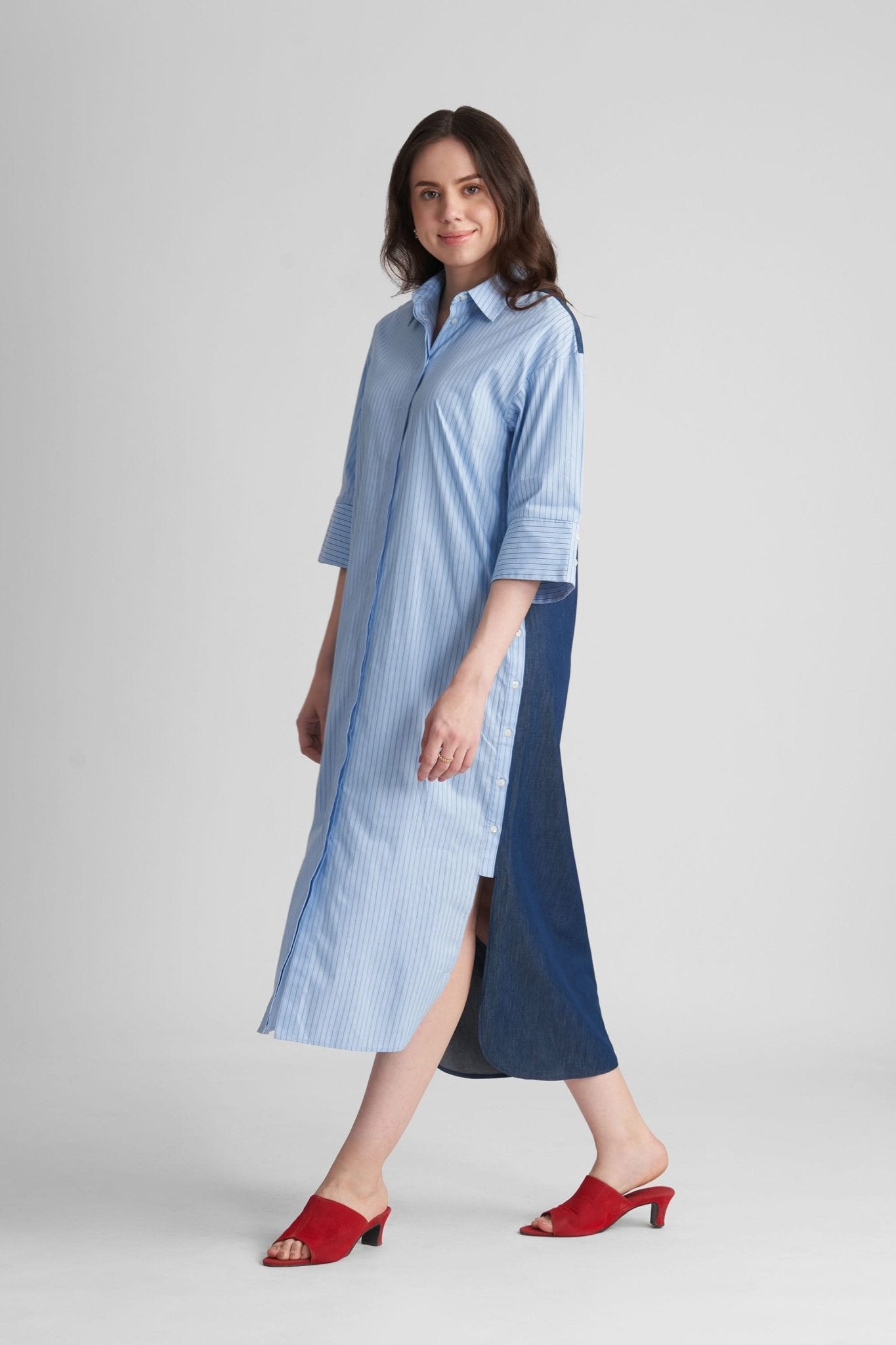 SABINA CONTRAST PANEL SHIRT DRESS - Sunday Story