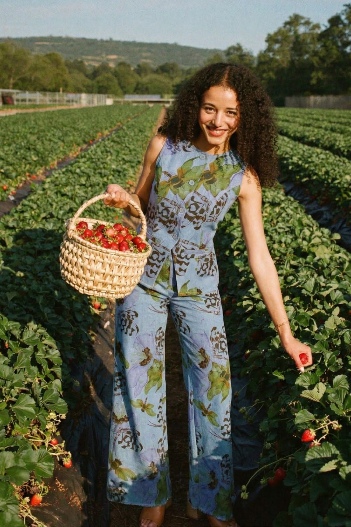 SUNNY PRINTED COTTON DENIM VEST AND PANTS CO-ORD SET - Sunday Story