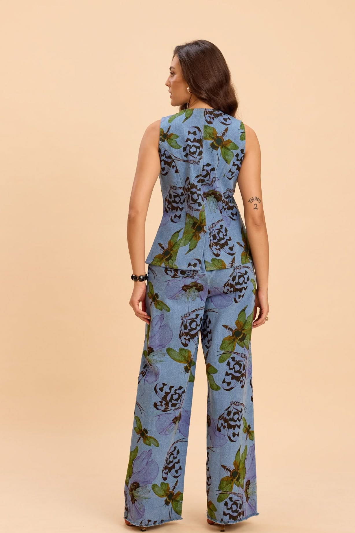 SUNNY PRINTED COTTON DENIM VEST AND PANTS CO-ORD SET - Sunday Story