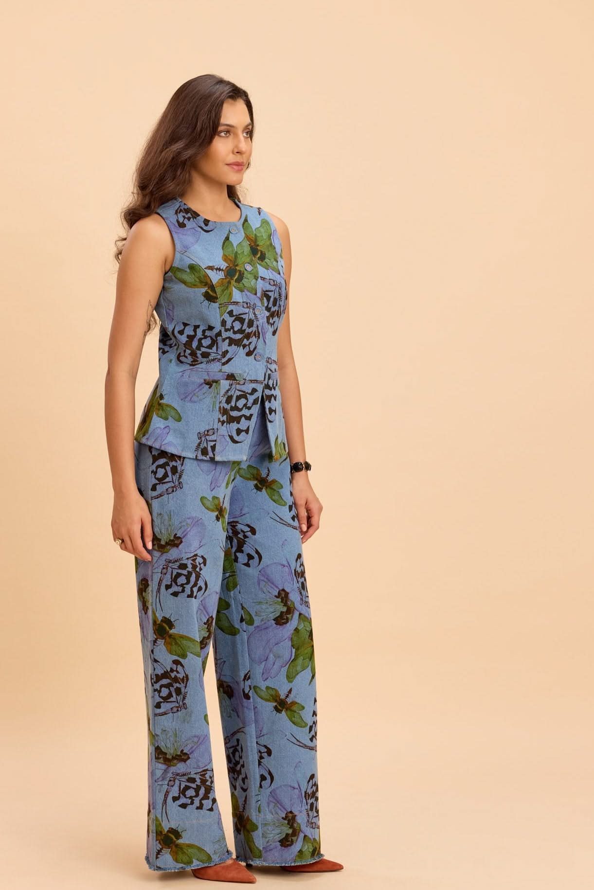 SUNNY PRINTED COTTON DENIM VEST AND PANTS CO-ORD SET - Sunday Story