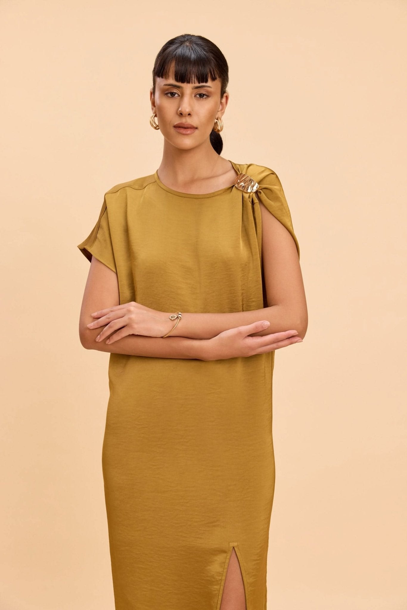 VIOLET ASSYMETRIC NECKLINE COLUMN MIDI DRESS - Sunday Story