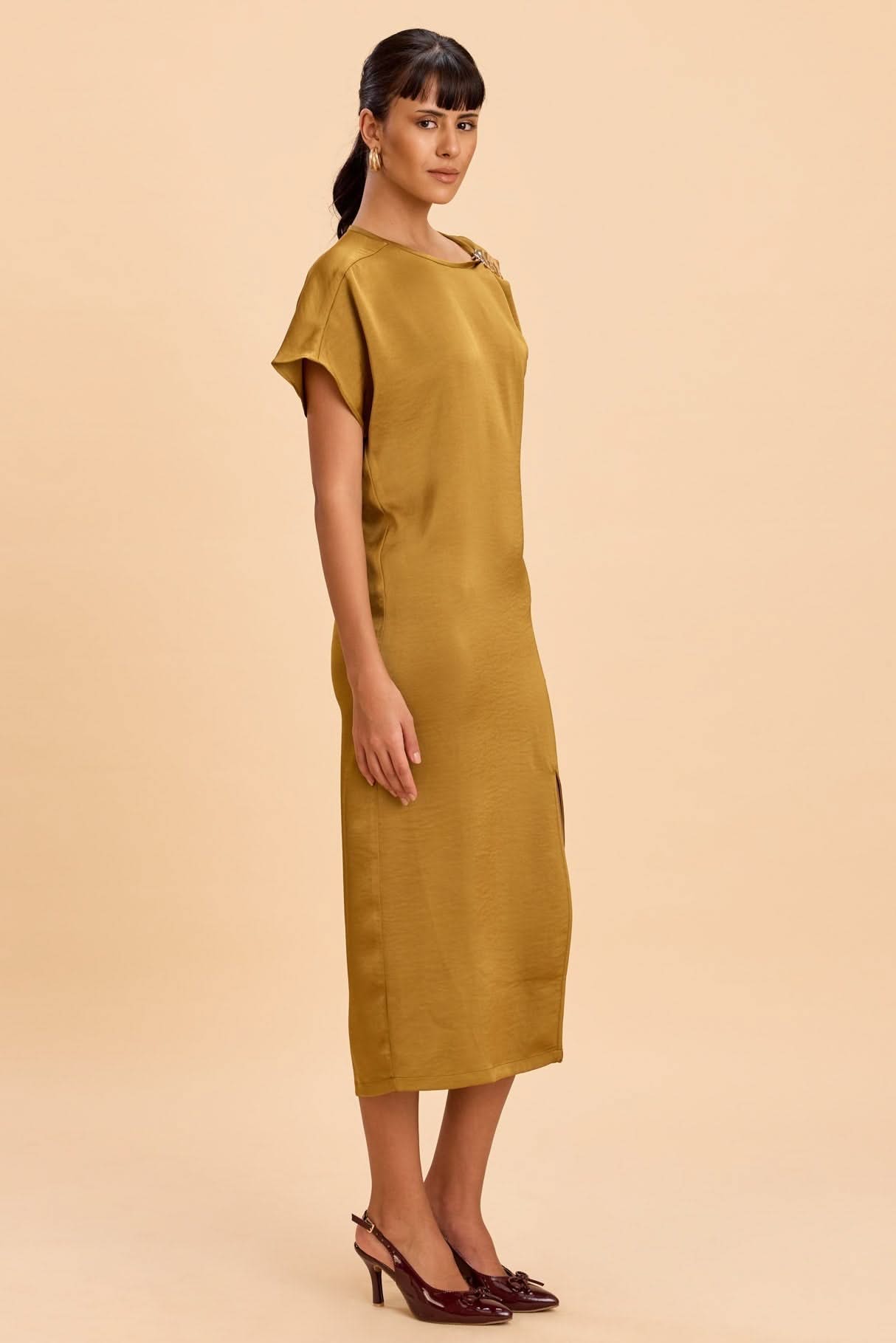 VIOLET ASSYMETRIC NECKLINE COLUMN MIDI DRESS - Sunday Story