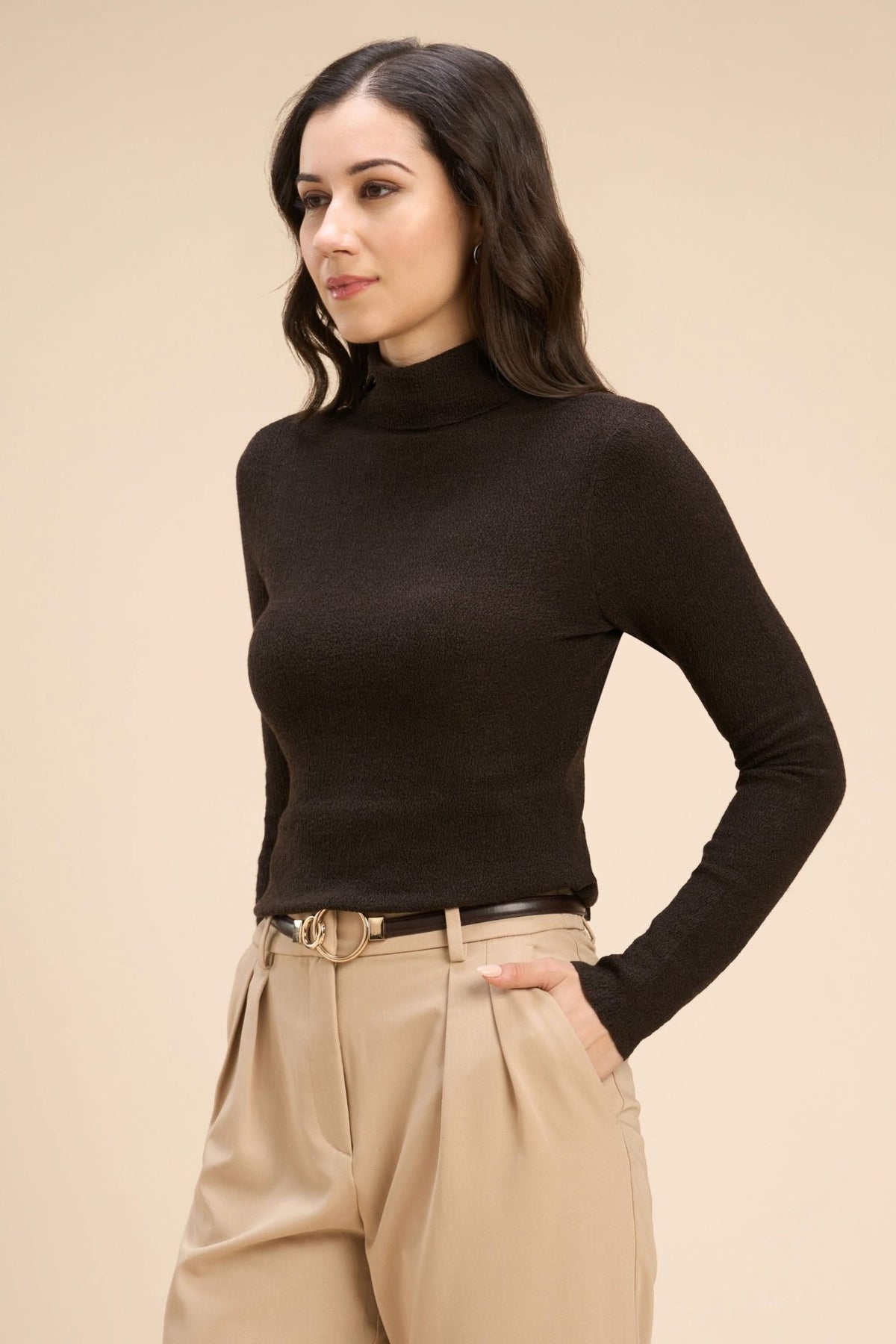 YARA TEXTURED SUPER-STRETCH FINE KNIT HIGH NECK TOP - Sunday Story