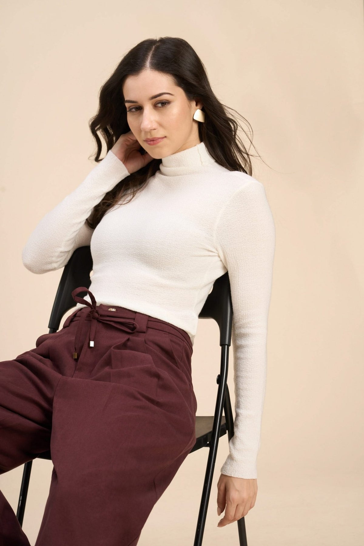 YARA TEXTURED SUPER-STRETCH FINE KNIT HIGH NECK TOP - Sunday Story