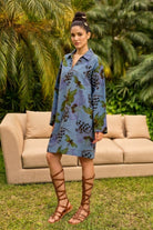 JENA PRINTED COTTON DENIM SHORT A-LINE DRESS