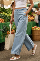 AVERY COTTON DENIM SAILOR PANTS WITH STATEMENT BUTTONS - Sunday Story