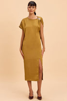 VIOLET ASSYMETRIC NECKLINE COLUMN MIDI DRESS