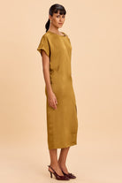 VIOLET ASSYMETRIC NECKLINE COLUMN MIDI DRESS