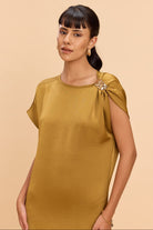 VIOLET ASSYMETRIC NECKLINE COLUMN MIDI DRESS