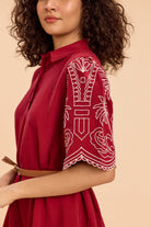 ALBA EMBROIDERED VISCOSE NYLON MIDI DRESS WITH BELT