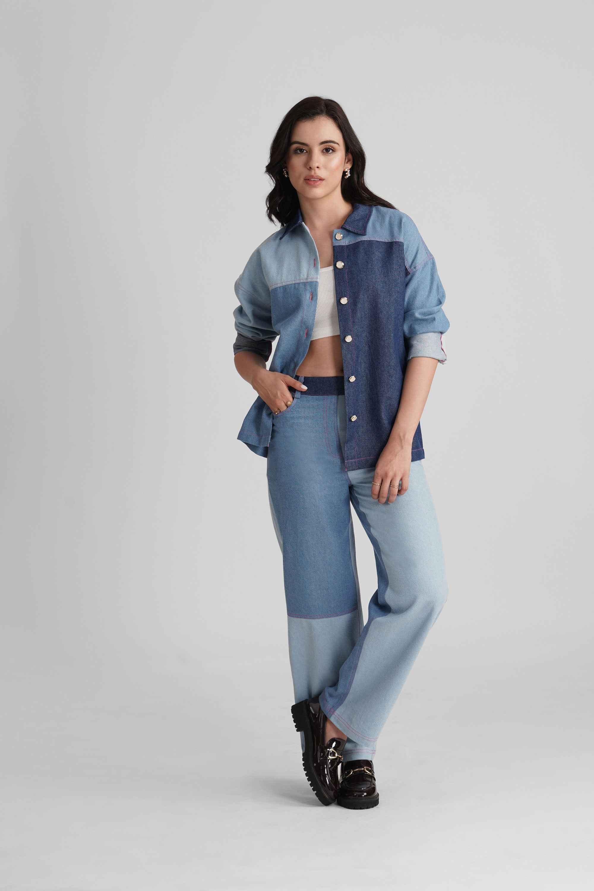 PERRY COLOUR BLOCK COTTON DENIM CO-ORD SET