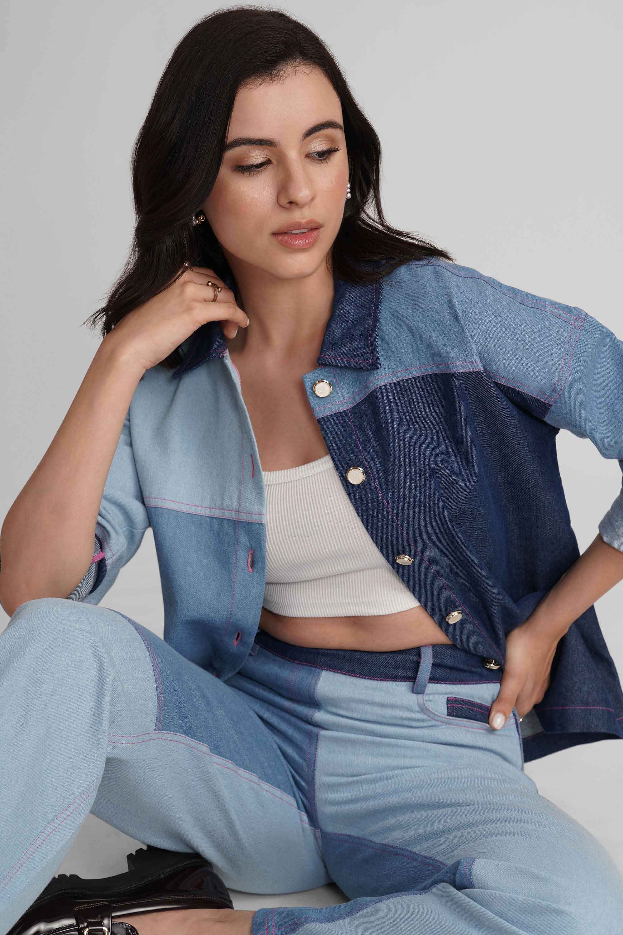PERRY COLOUR BLOCK COTTON DENIM CO-ORD SET