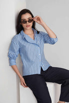 BRIONY COTTON STRIPE SHIRT WITH ASYMETRICAL PLACKET