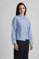 BRIONY COTTON STRIPE SHIRT WITH ASYMETRICAL PLACKET