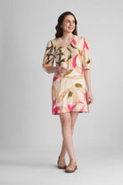 DAISY TWILL VISCOSE A-LINE PRINTED SHORT DRESS WITH LANTERN SLEEVES - Sunday Story