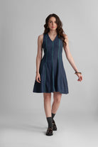 ROMA FIT AND FLARE DENIM SHORT DRESS - Sunday Story