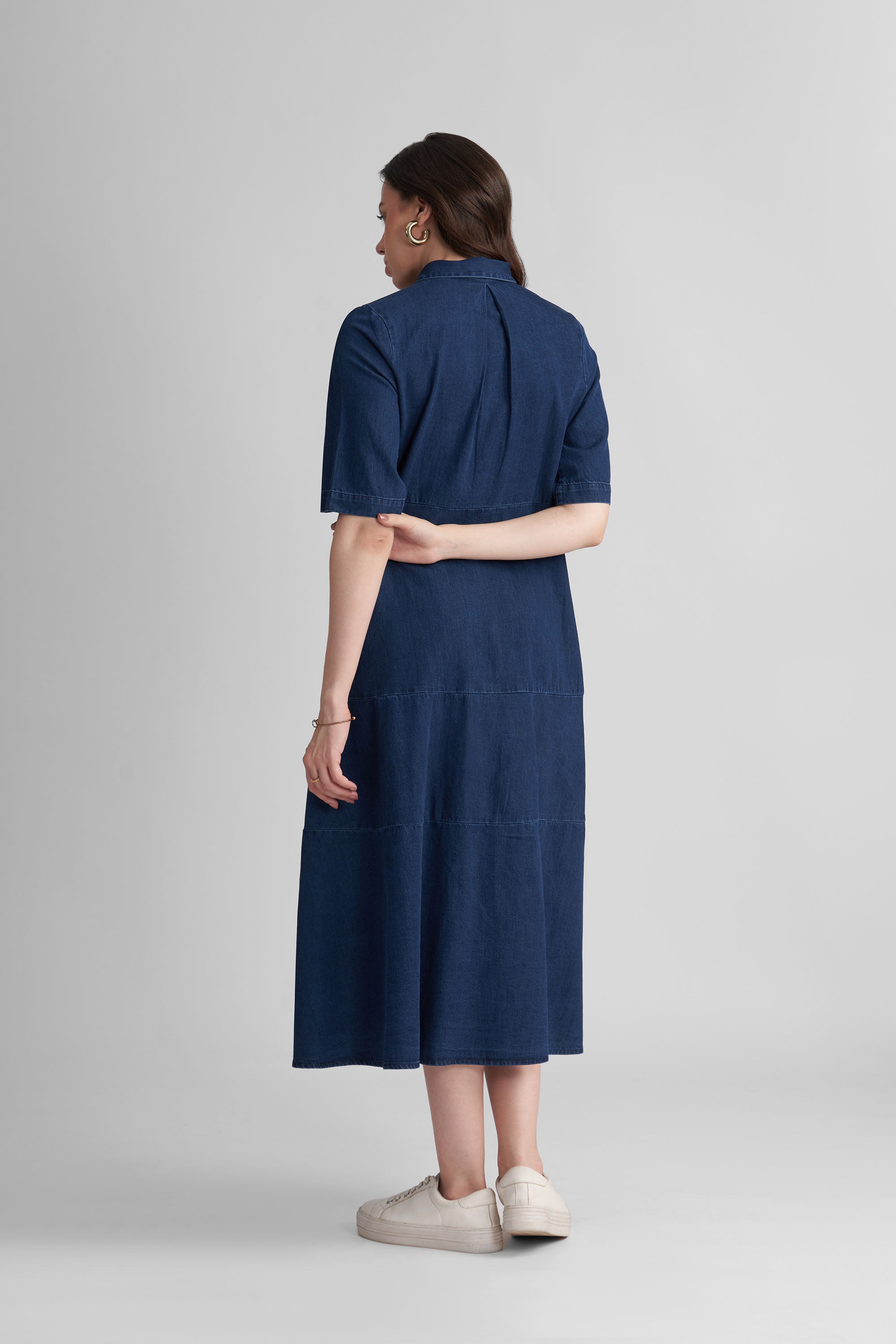 CALLIN  A-LINE MAXI PANELLED DENIM DRESS - Sunday Story