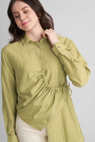 DEMI ASYMMETRICAL GATHERED SHIRT WITH STATEMENT BUTTONS - Sunday Story