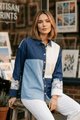 LORIN COLOR BLOCK DENIM SHIRT WITH JEWEL BUTTONS