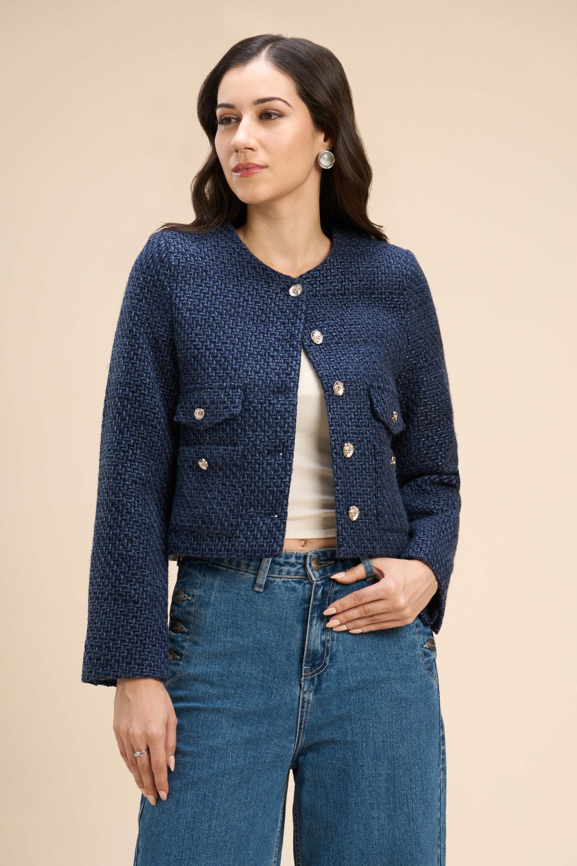 TAMMY CROPPED TWEED JACKET WITH DOUBLE POCKET DETAIL – Sunday Story
