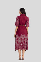 ALBA EMBROIDERED VISCOSE NYLON MIDI DRESS WITH BELT - Sunday Story