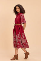 ALBA EMBROIDERED VISCOSE NYLON MIDI DRESS WITH BELT - Sunday Story