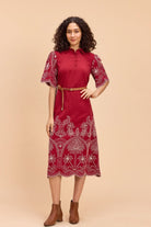 ALBA EMBROIDERED VISCOSE NYLON MIDI DRESS WITH BELT - Sunday Story