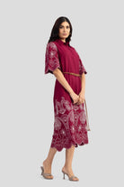 ALBA EMBROIDERED VISCOSE NYLON MIDI DRESS WITH BELT - Sunday Story