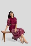 ALBA EMBROIDERED VISCOSE NYLON MIDI DRESS WITH BELT - Sunday Story