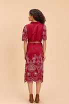 ALBA EMBROIDERED VISCOSE NYLON MIDI DRESS WITH BELT - Sunday Story