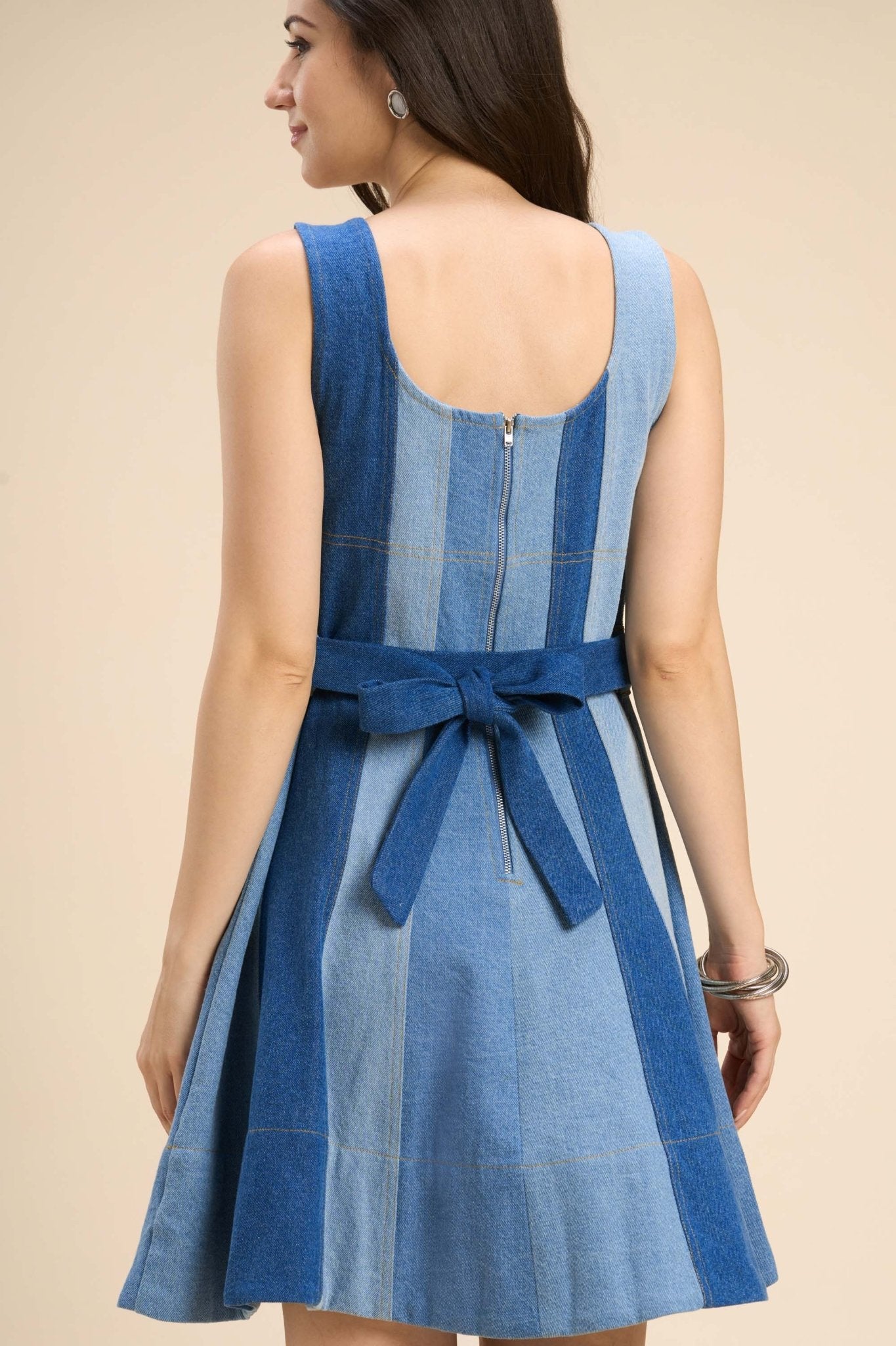 ALICE COLOR-BLOCK PANELLED SHORT DENIM DRESS - Sunday Story
