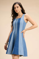 ALICE COLOR-BLOCK PANELLED SHORT DENIM DRESS - Sunday Story